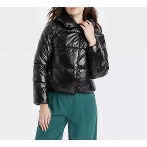 Women's A New Day Water Resistant Shiny Black Puffer Jacket XXL